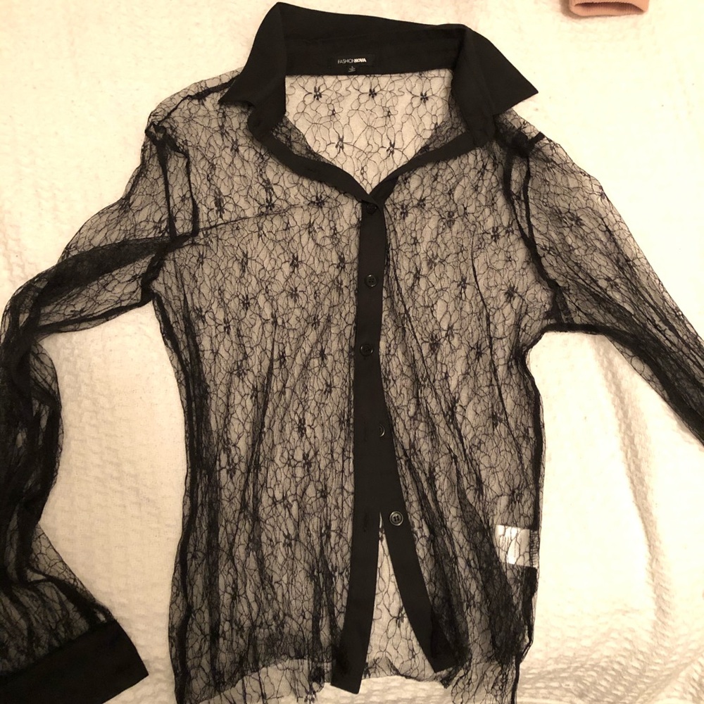 Sheer lace black blouse